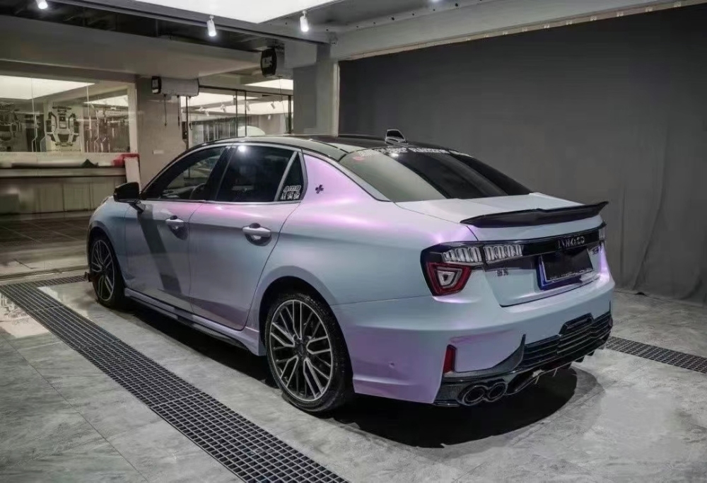 Dual-Use Car Interior Protective Film | TOPCAR Magic Candy Color Flip Grey Purple as Vibrant Car Color Film