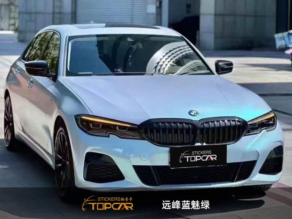 Advanced Gloss Car Wrap Vinyl | TOPCAR Glossy Color Shift Metallic Blue White Green Wrap Film Car