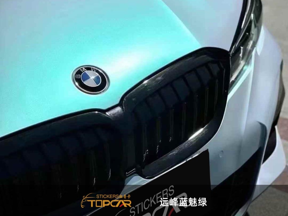 Advanced Gloss Car Wrap Vinyl | TOPCAR Glossy Color Shift Metallic Blue White Green Wrap Film Car