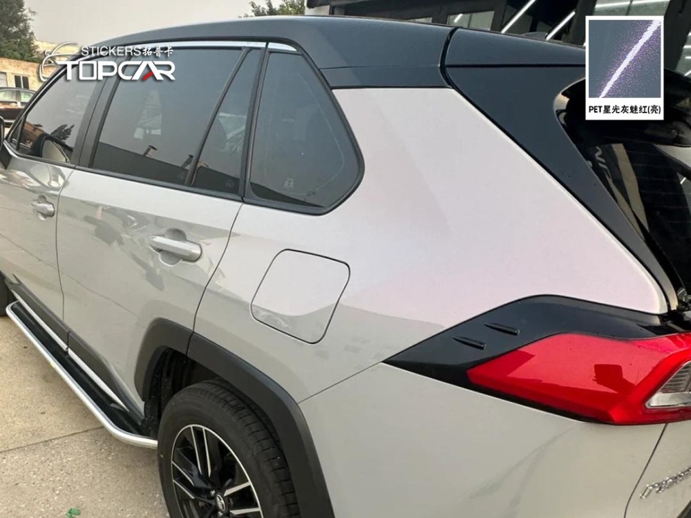 Luxury Car Gloss Vinyl Wrap | TOPCAR Glossy Diamond Candy Flip Grey Red Car Wrap Vinyl