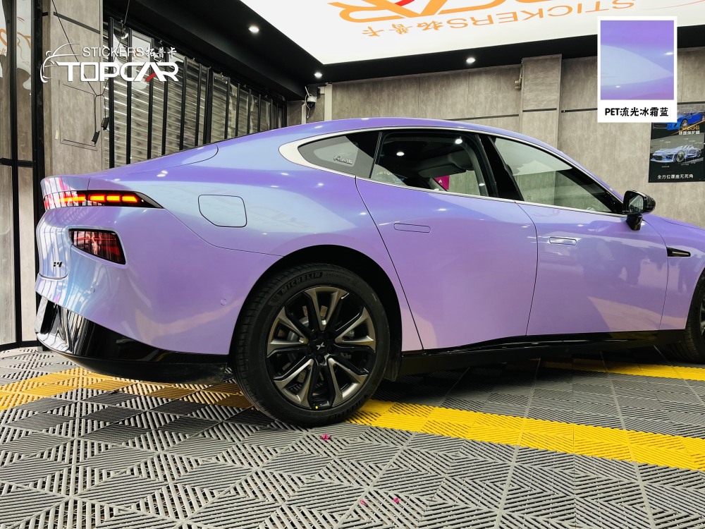 Outstanding Car Wrap Blue | TOPCAR Glossy Flip Glacial Frost Blue Car Gloss Vinyl Wrap