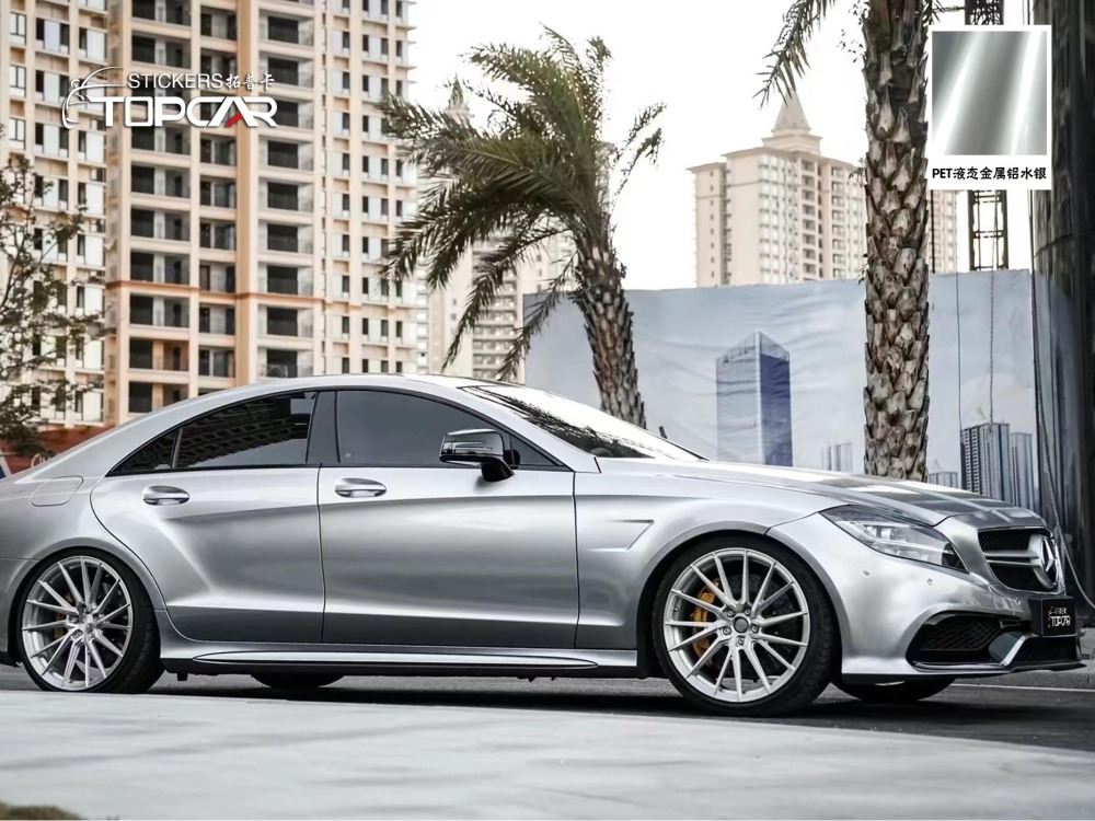 Luxurious Car Wrap Vinyl Silver | TOPCAR Liquid Metal Silver Car Cover Wrap Film