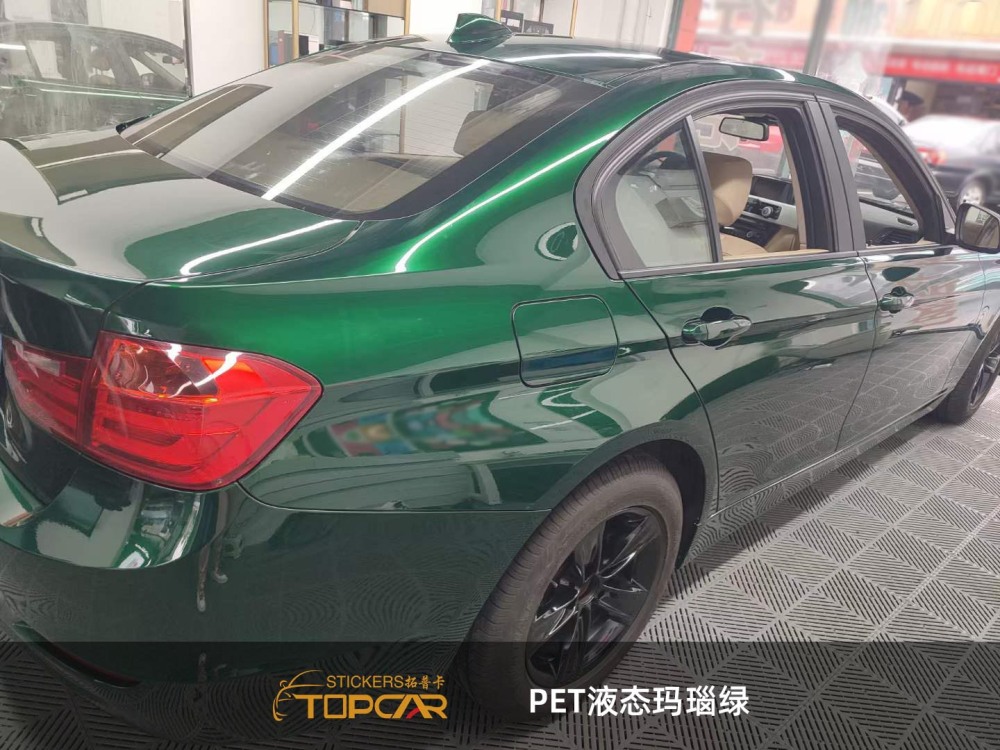 Artistic Car Wrap Stickers | TOPCAR Liquid Metal Agate Green PET Car Wrap Foil