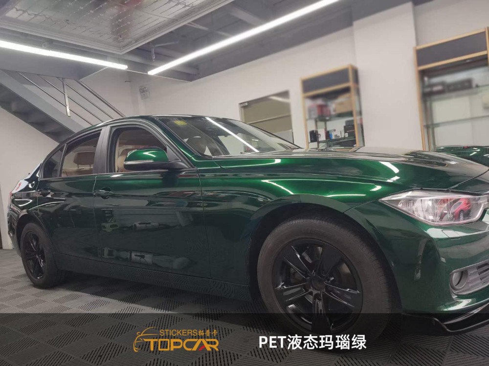Artistic Car Wrap Stickers | TOPCAR Liquid Metal Agate Green PET Car Wrap Foil