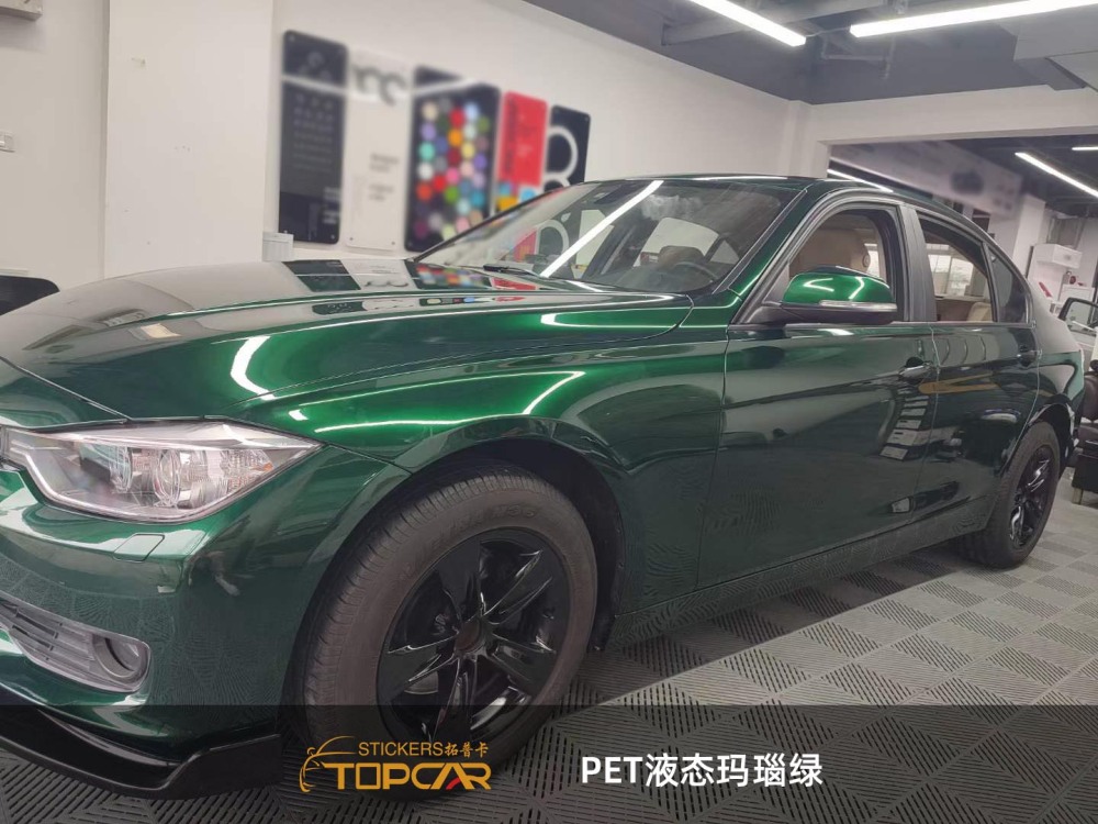 Artistic Car Wrap Stickers | TOPCAR Liquid Metal Agate Green PET Car Wrap Foil