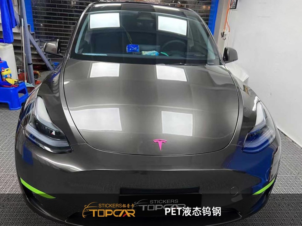 Chrome-Effect Car Vinyl Film | TOPCAR Liquid Metal Chrome Black PET Car Vinyl Wrap Black