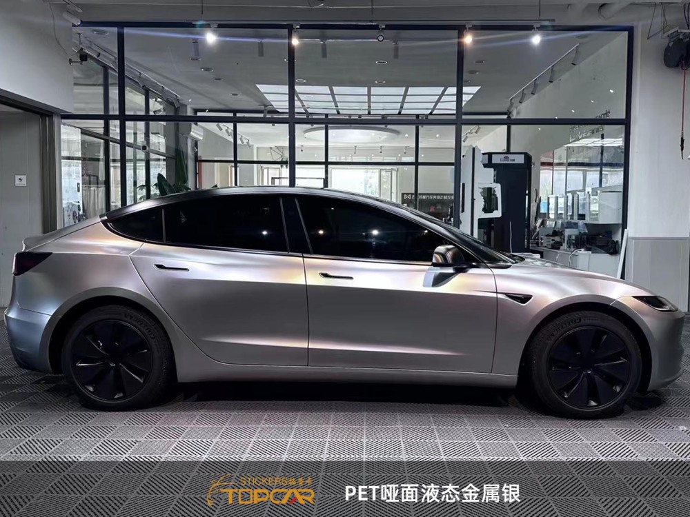 Premium Car Wrap Matte | TOPCAR Liquid Metal Matte Space Silver Car Wrap Vinyl Silver