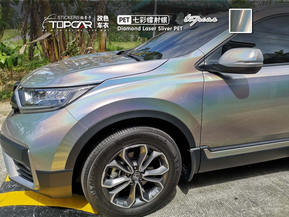 Premium Vinyl Car Wrap Sticker | TOPCAR Diamond Laser Silver Vinyl Wrap Auto