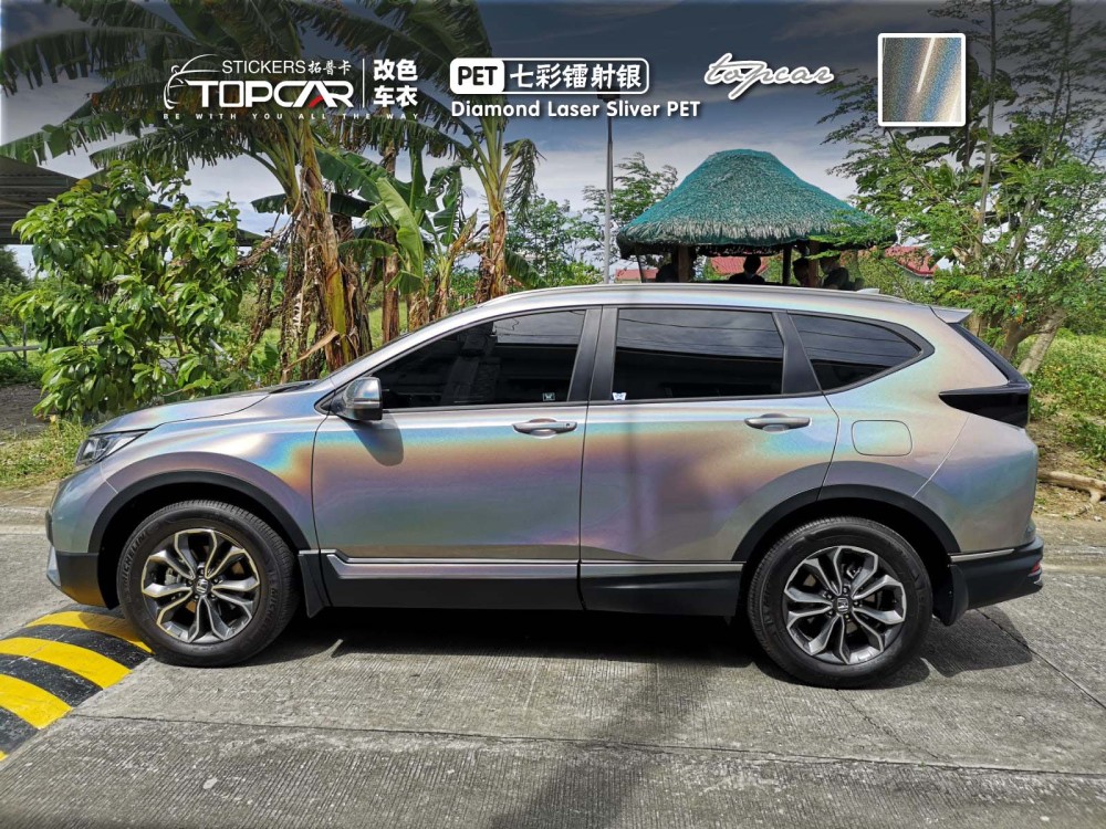 Premium Vinyl Car Wrap Sticker | TOPCAR Diamond Laser Silver Vinyl Wrap Auto