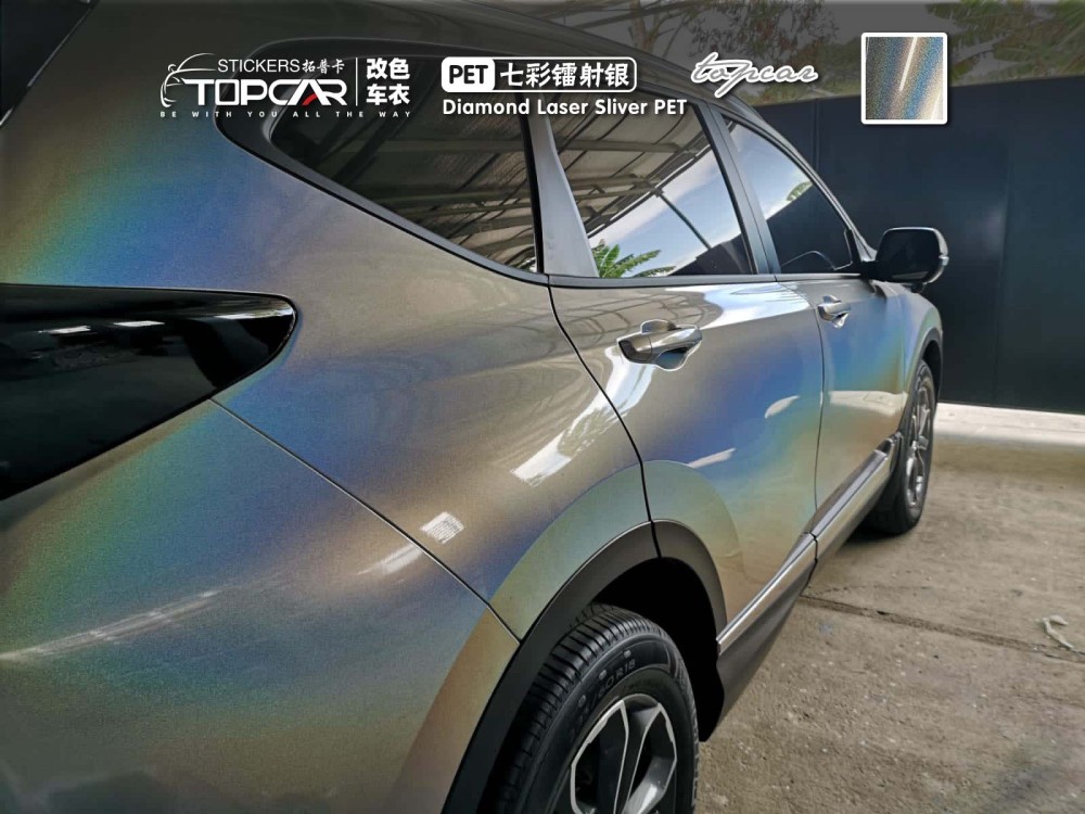 Premium Vinyl Car Wrap Sticker | TOPCAR Diamond Laser Silver Vinyl Wrap Auto