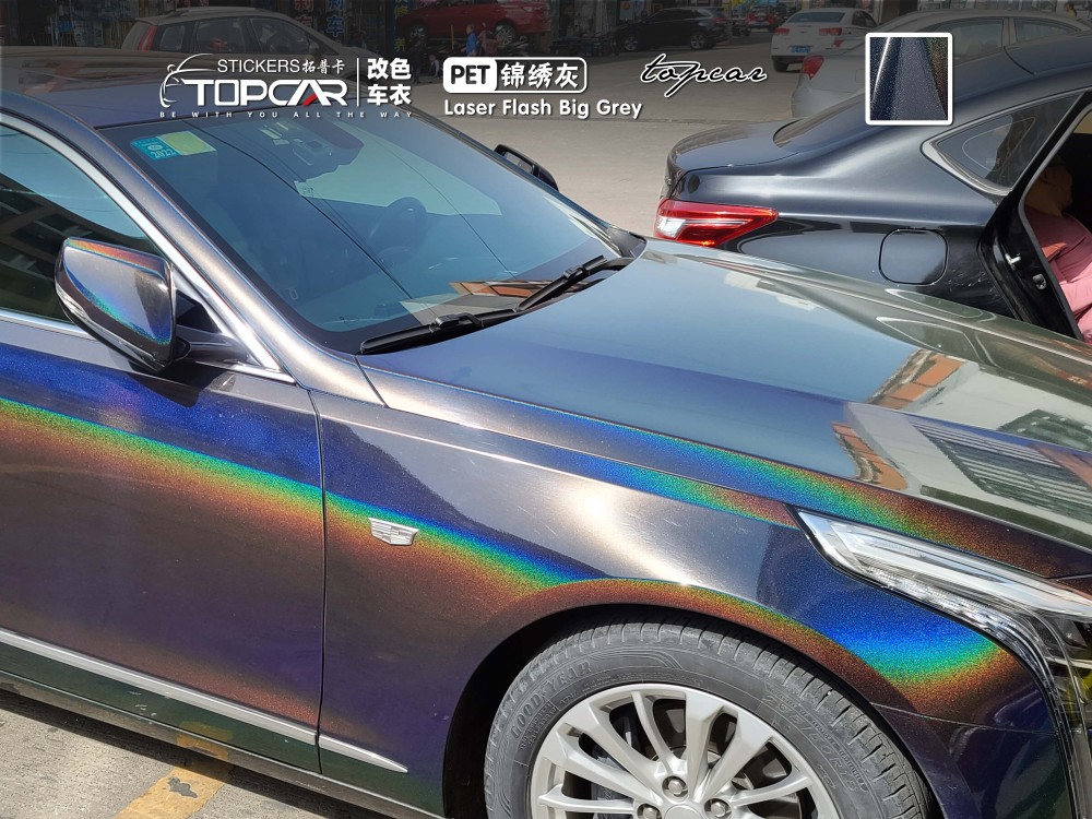 Industrial Car Wrap Grey | TOPCAR Laser Flash Big Grey Car Wrap Vinyl Roll