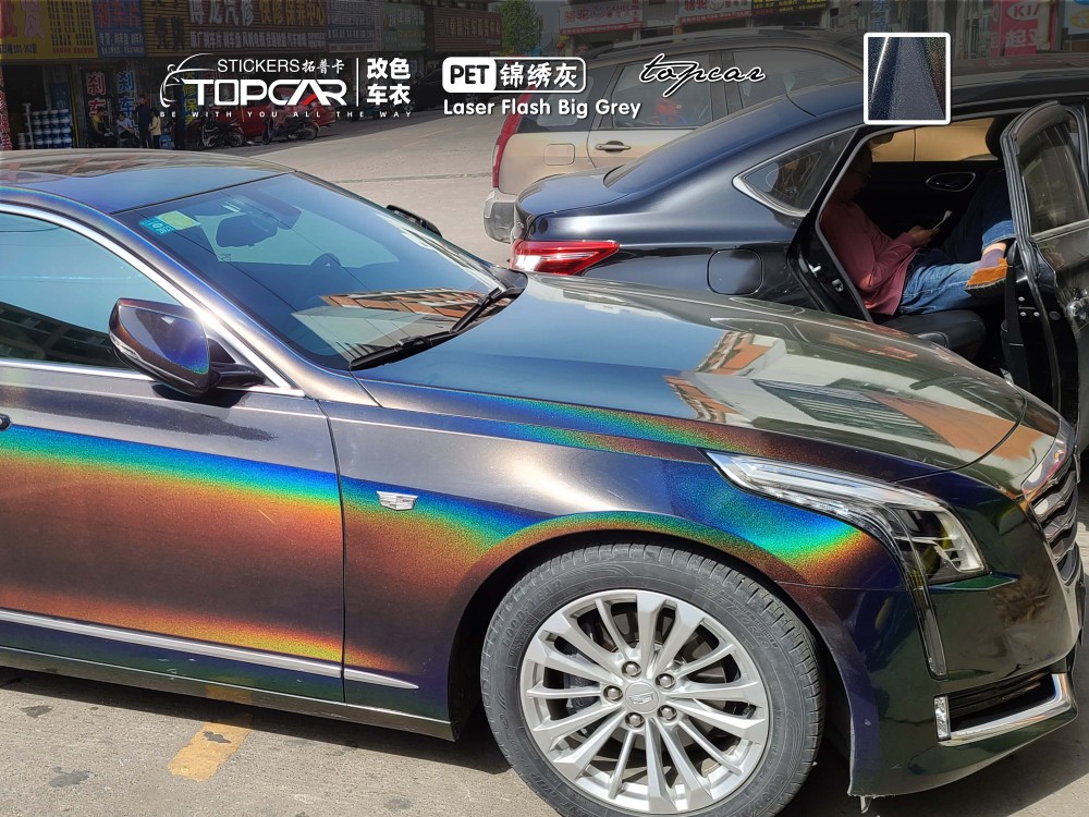 Industrial Car Wrap Grey | TOPCAR Laser Flash Big Grey Car Wrap Vinyl Roll