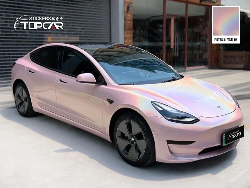Luxury Car Wrapping Film Vinyl | TOPCAR Diamond Laser Powder Pink Color Car Vinyl Film