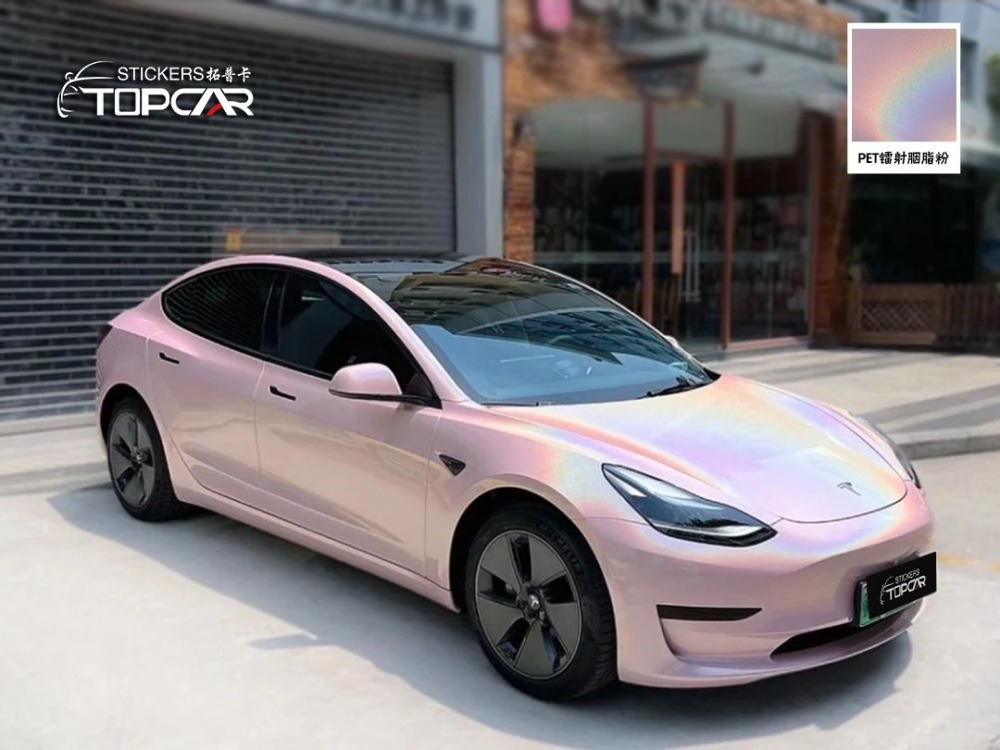 Luxury Car Wrapping Film Vinyl | TOPCAR Diamond Laser Powder Pink Color Car Vinyl Film