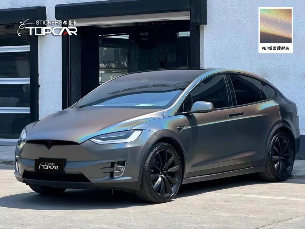Sophisticated Car Wrapping Film Vinyl Featuring TOPCAR Matte Diamond Laser Grey Car Grey