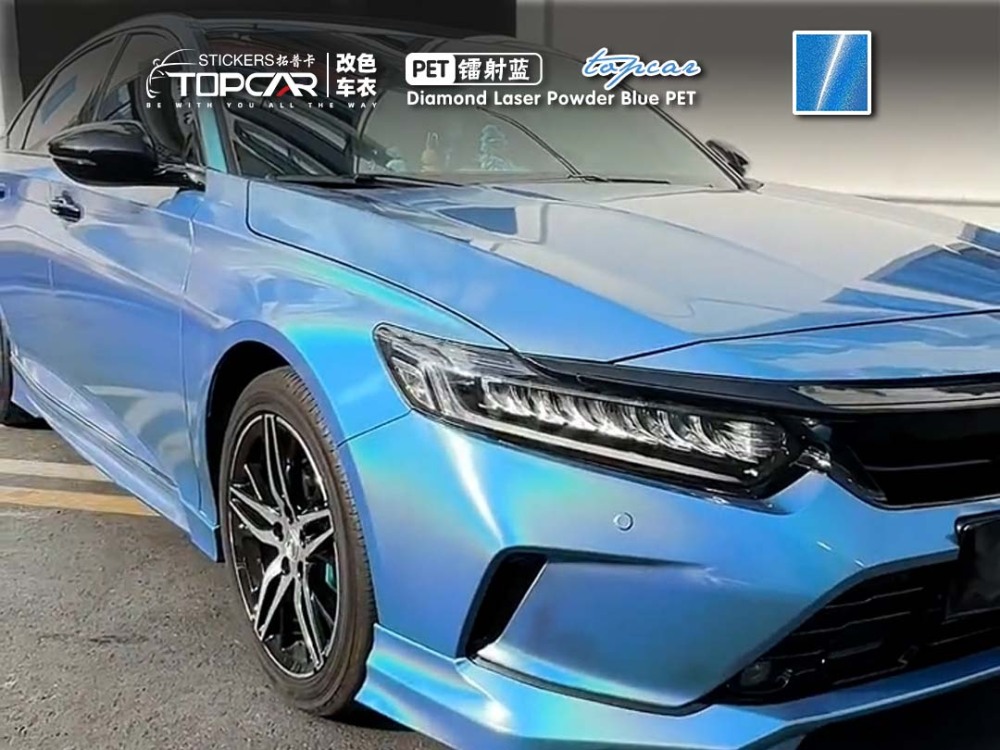 Premium Car Wrapping Film Vinyl | TOPCAR Diamond Laser Powder Blue Car Wrap Vinyl Film Blue