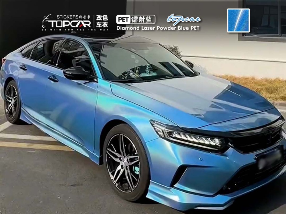 Premium Car Wrapping Film Vinyl | TOPCAR Diamond Laser Powder Blue Car Wrap Vinyl Film Blue