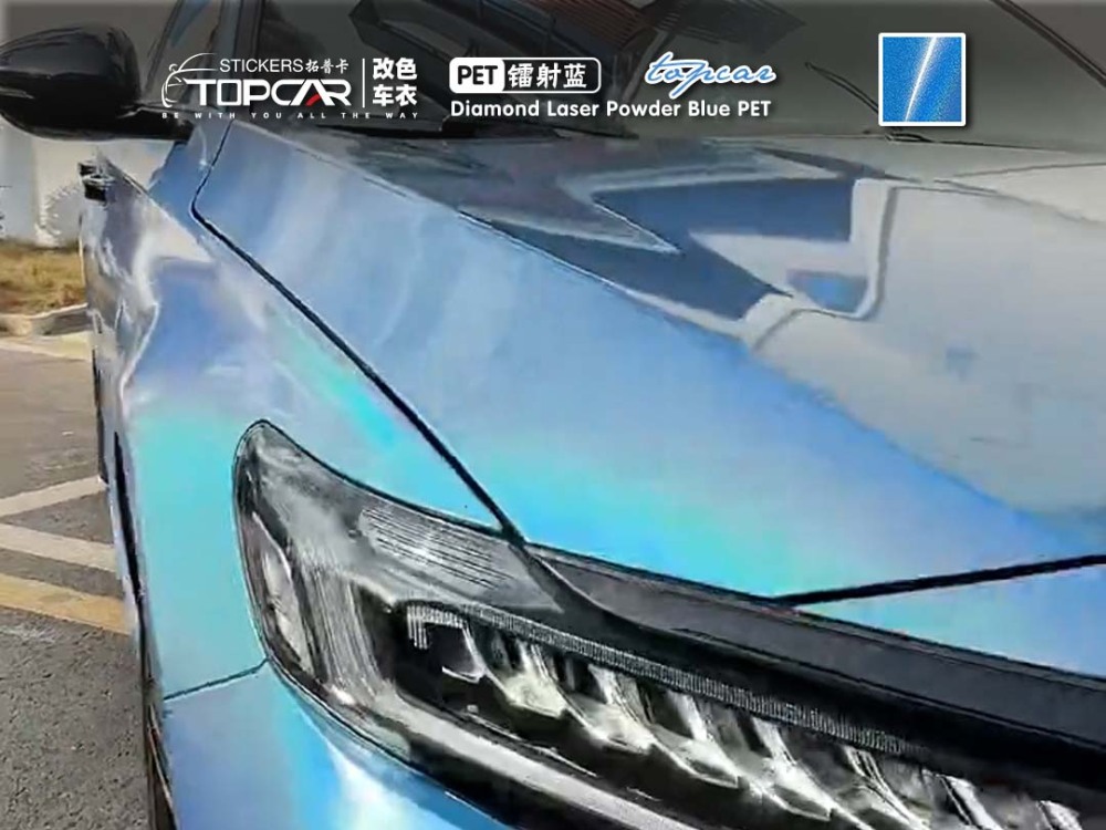 Premium Car Wrapping Film Vinyl | TOPCAR Diamond Laser Powder Blue Car Wrap Vinyl Film Blue