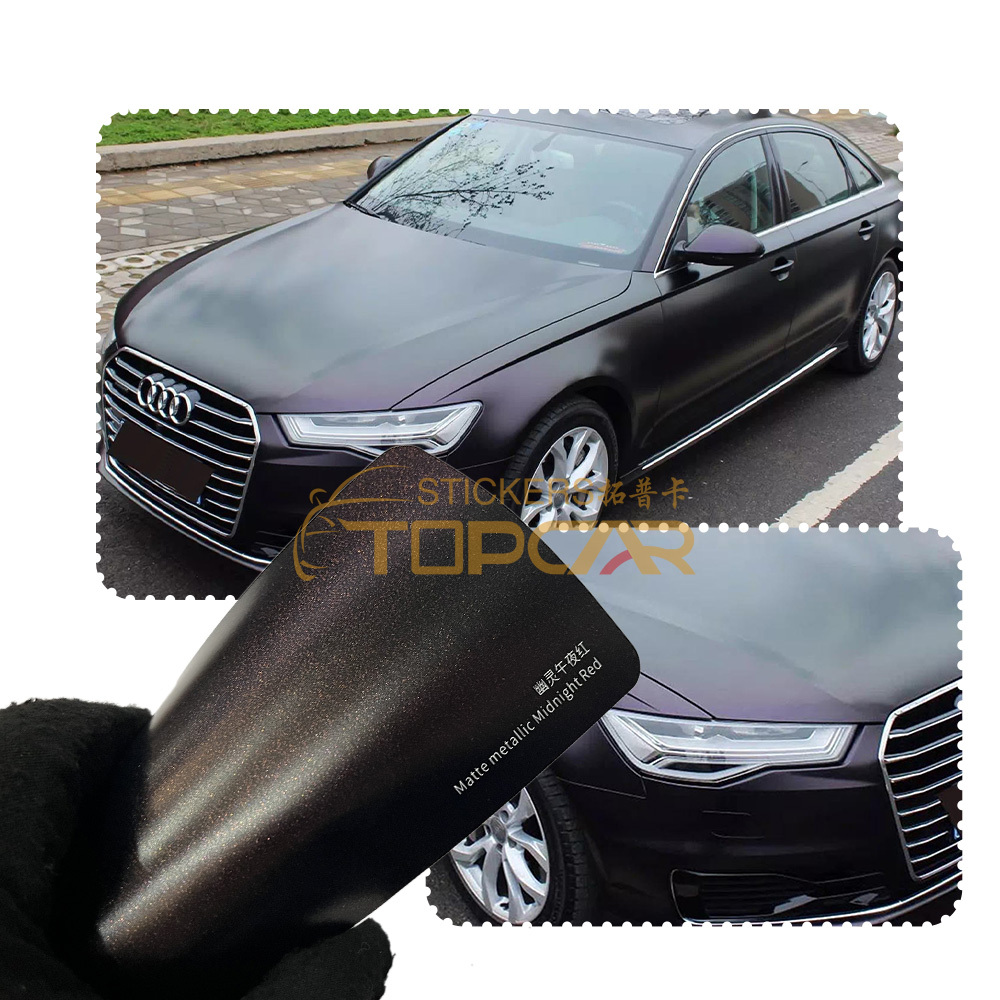 Premium Vinyl Car Wrap Sticker Innovations with TOPCAR Matte Metallic Midnight Red Car Wrap Vinyl Metallic