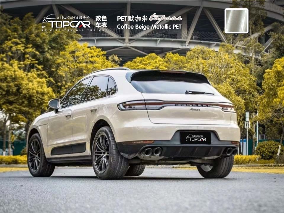 Technical Color Car Wraps Systems Featuring TOPCAR Coffee Beige Metallic in Professional Car Decoration Vinyl Sticker Applications