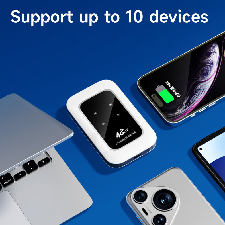 Portable WiFi 4G SIM Card Router 10 WiFi Users Built-in Battery LED Indicators Saving Power High Speed Travel Hotspot 4G LTE WiFi Modem Mini Router Unlocked 4G mifi Pocket WiFi