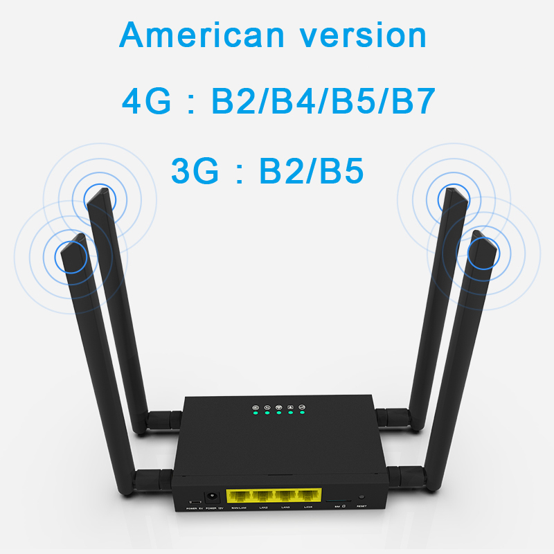 HOSAYA 4G SIM card wifi router portable wifi modem 4G CPE hotspot Industrial Grade iron case LTE Router Micro-SIM 32 WIFI Users 4 Antennas 4 RJ45 Ports SMA antenna  ports