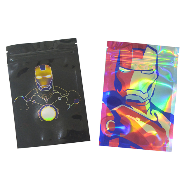 Customized Childproof Zipper Stand-Up Holographic Mylar Bag Smell Proof Custom Printed 3.5 Inch PET PE Plastic Bags Packaging