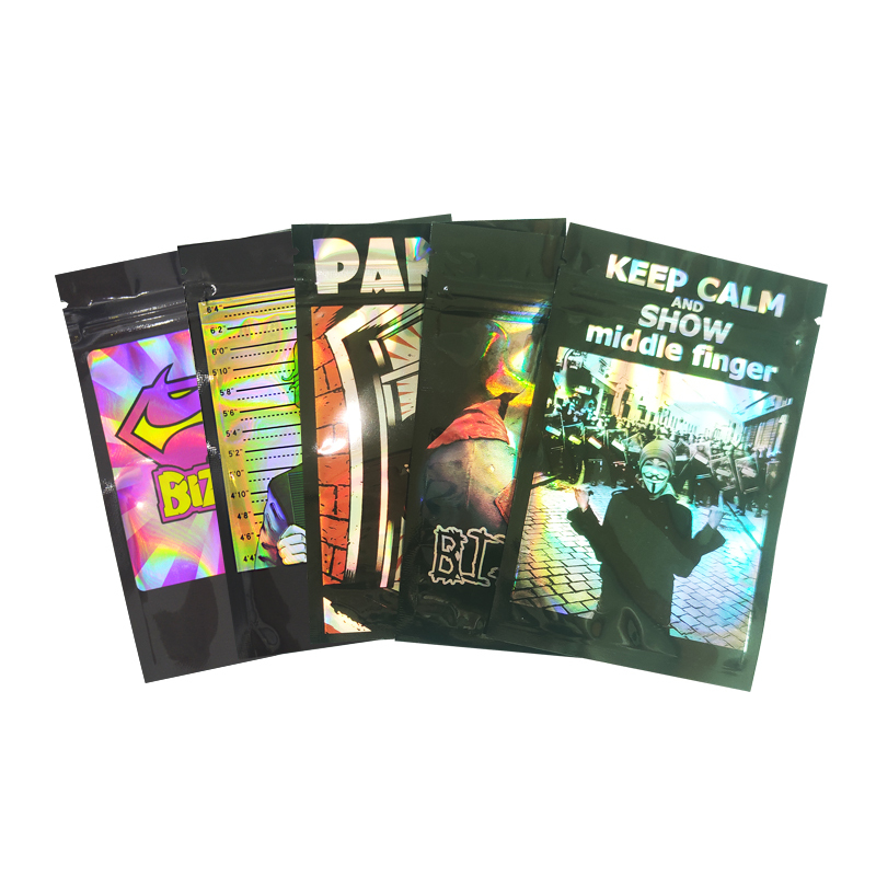 Customized Childproof Zipper Stand-Up Holographic Mylar Bag Smell Proof Custom Printed 3.5 Inch PET PE Plastic Bags Packaging