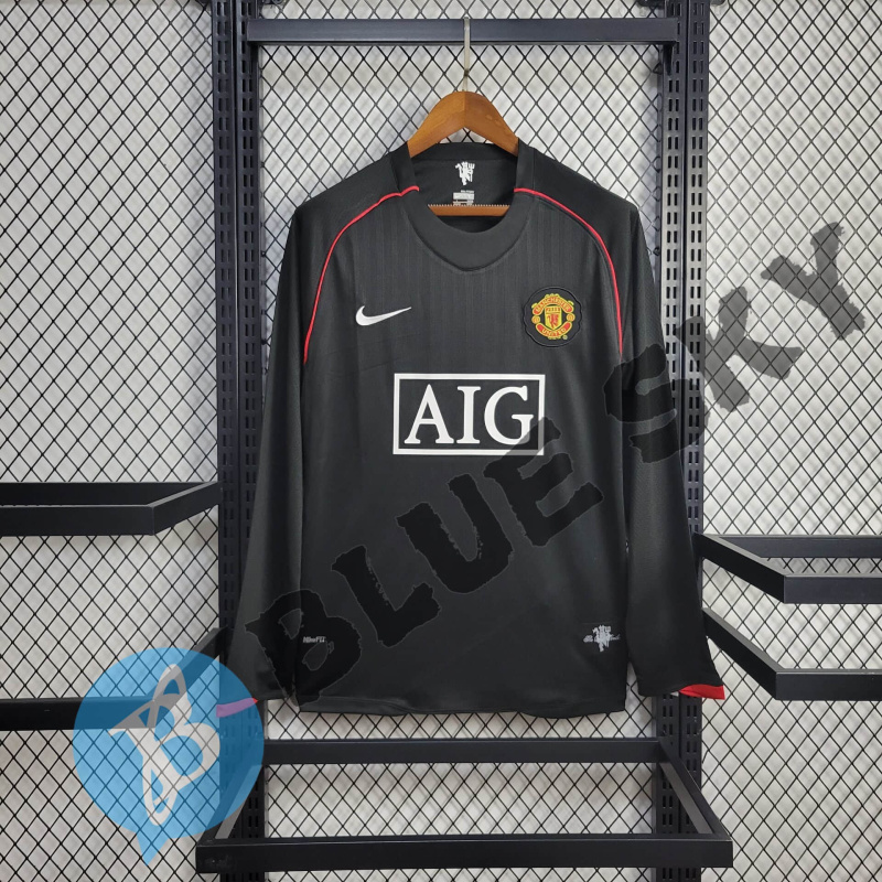 Manchester United Black Long sleeve 2007/08 Retro Football Team Shirt