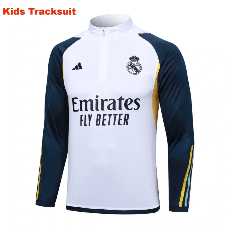 Kids Real Madrid 23/24 Half-Zip Training Sweatshirt and Pants Set White E693
