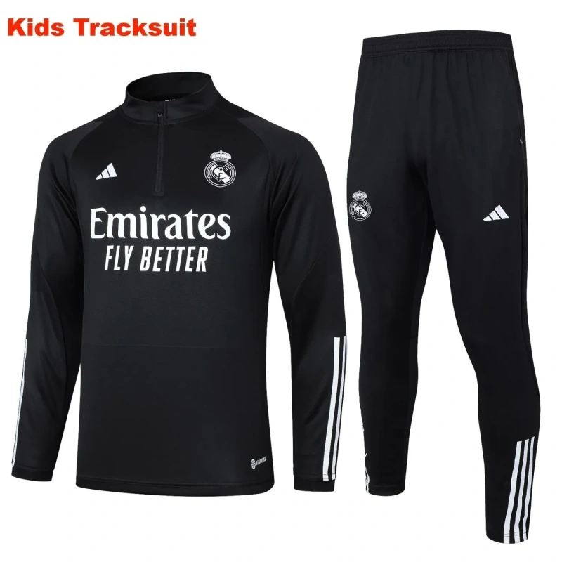 Kids Real Madrid 23/24 Half-Zip Training Sweatshirt and Pants Set Black E739