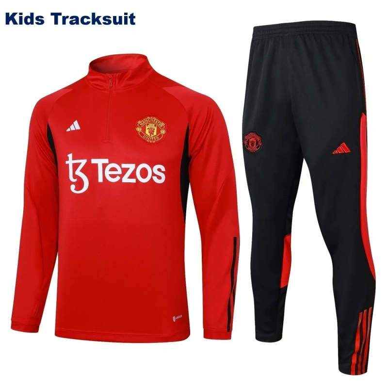 Kids Manchester United 23/24 Half-Zip Training Sweatshirt and Pants Set Red E742