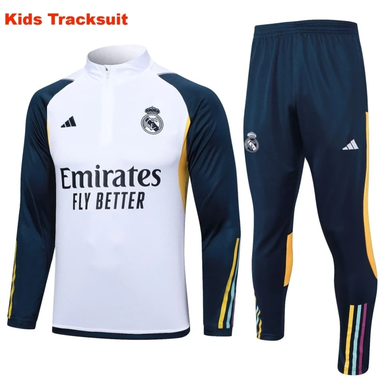 Kids Real Madrid 23/24 Half-Zip Training Sweatshirt and Pants Set White E693