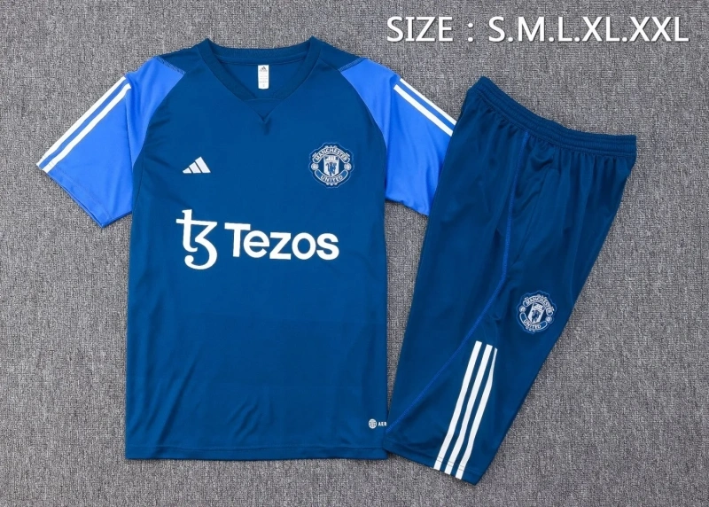 Manchester United 23/24 Training Shirt and 3/4 Pants Set Blue D943