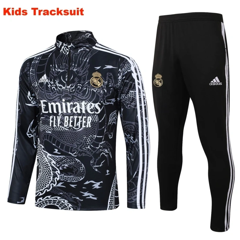 Kids Real Madrid 23/24 Half-Zip Training Sweatshirt and Pants Set Black E734 - PM