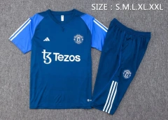 Manchester United 23/24 Training Shirt and 3/4 Pants Set Blue D943