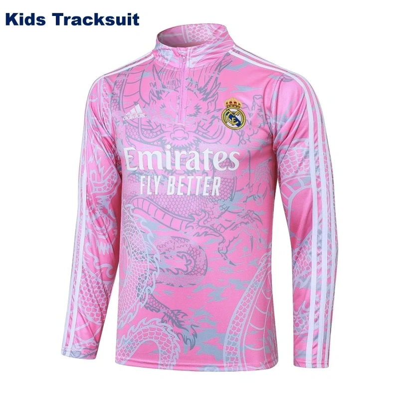 Kids Real Madrid 23/24 Half-Zip Training Sweatshirt and Pants Set Pink E769 - PM