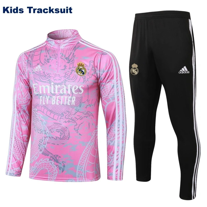 Kids Real Madrid 23/24 Half-Zip Training Sweatshirt and Pants Set Pink E769 - PM