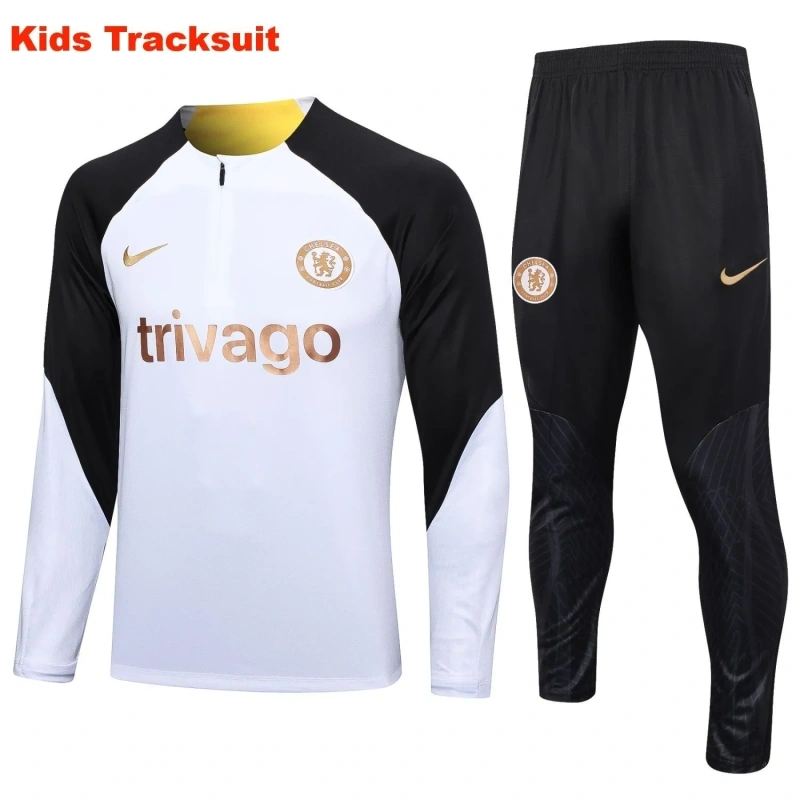 Kids Chelsea 23/24 Half-Zip Training Sweatshirt and Pants Set White E767