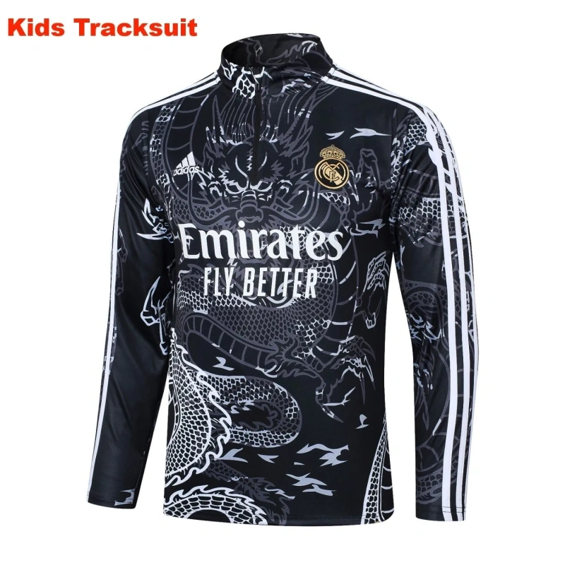 Kids Real Madrid 23/24 Half-Zip Training Sweatshirt and Pants Set Black E734 - PM
