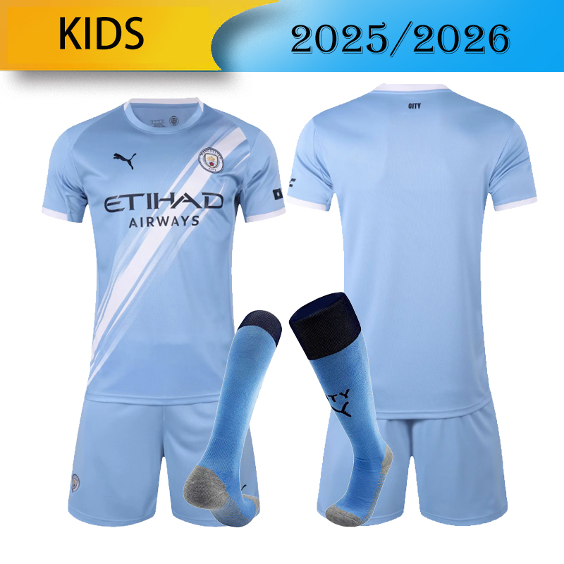 kids Manchester City Home 2025/2026 shirt+shorts+socks kit Football team shirt Jersey