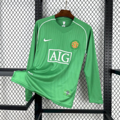 Retro Manchester United Green Goalkeeper  Long Sleeves 2007/08 Season Football Jersey Sports Shirt