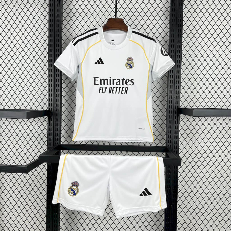 KIDS Real Madrid home 2025/2026 shirt+shorts+sock kit Football team shirt Jersey