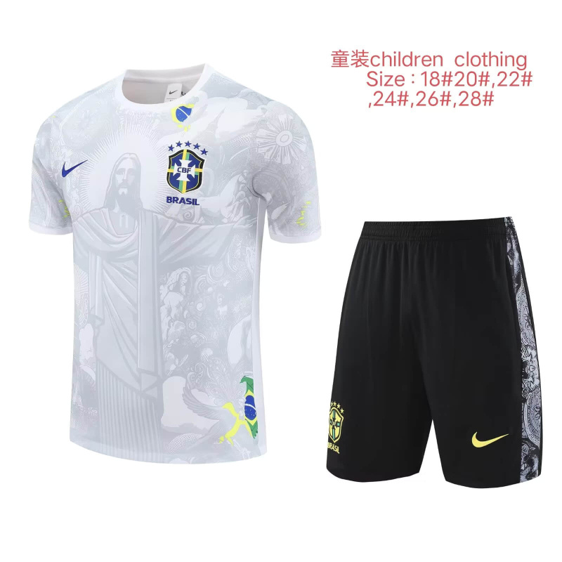 KIDS Brazil vest Short sleeve training kit 2025/2026 new season Football Jersey Sports shirt