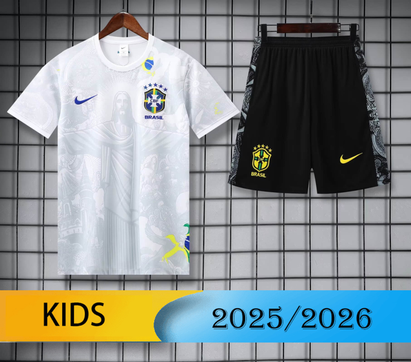 KIDS Brazil vest Short sleeve training kit 2025/2026 new season Football Jersey Sports shirt