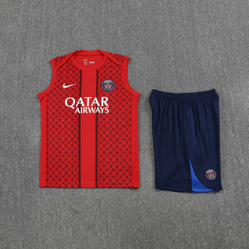 PSG Vest Short Sleeve Training Kit 2025/2026 New Season Football Jersey Sports Shirt