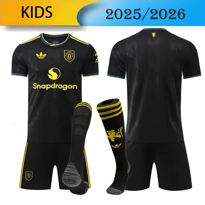 KIDS Manchester United 3rd Away 2025/2026 shirt+shorts+socks kit Football team shirt Jersey