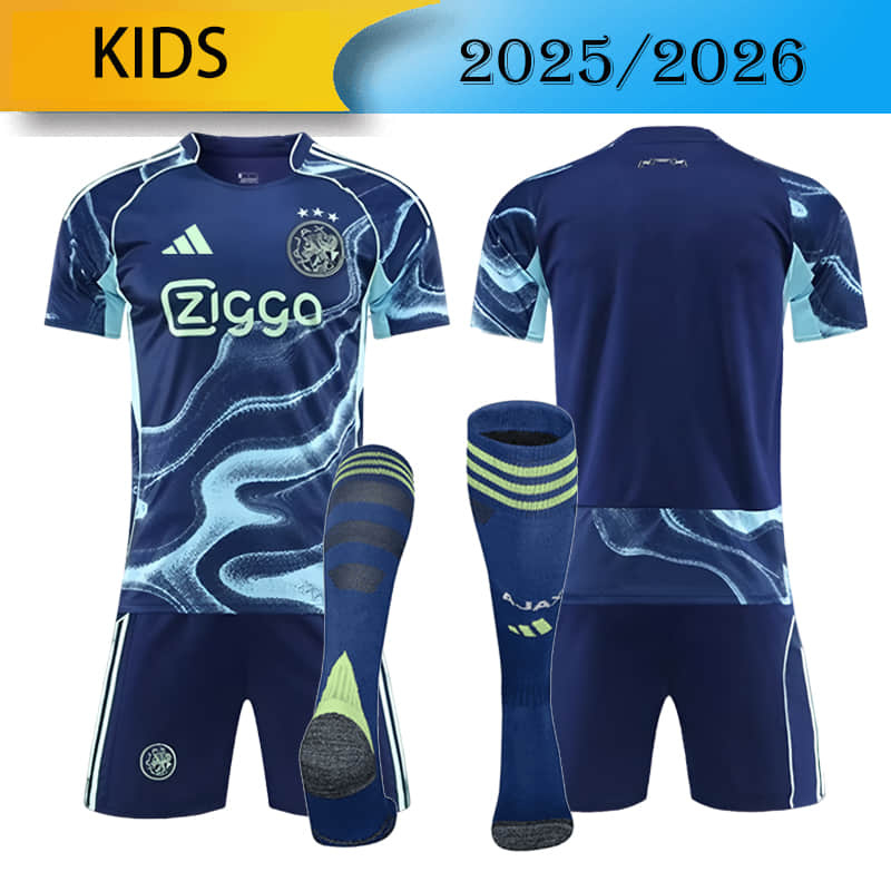 Kids Ajax Away 2025/2026 Shirt+Shorts+Socks Kit Football Team Shirt Jersey