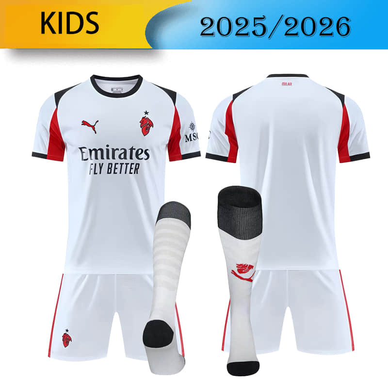 kids AC Milan Away 2025/2026 shirt+shorts+socks kit Football team shirt Jersey