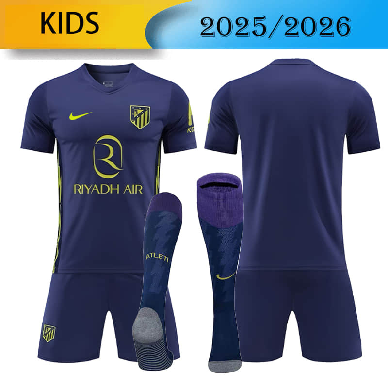 kids Atlético Madrid Away 2025/2026 shirt+shorts+socks kit Football team shirt Jersey